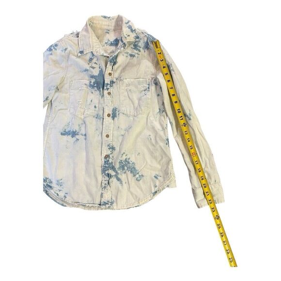 Mother Denim Double Foxy XS Button Down Shirt Clouds Blue Tie Dye Distressed - Picture 3 of 10